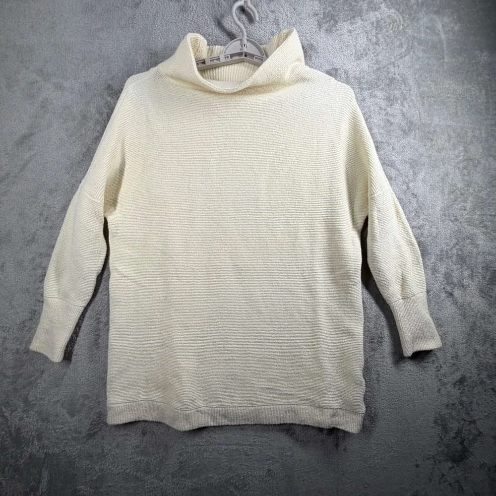 Free People Ottoman Slouchy Tunic Sweater‎ XS Ivory Ribbed Mock Neck Pullover